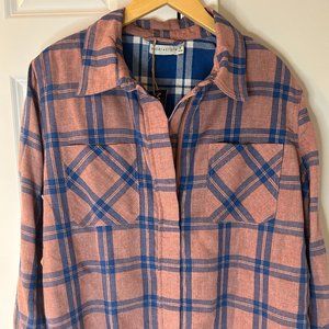 Soft Pink & Baby Blue Zip Plaid Flannel well made Jacket
